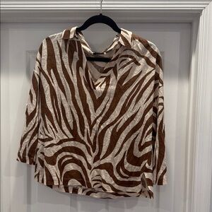 Brown Zebra Print V-Neck Women's Top